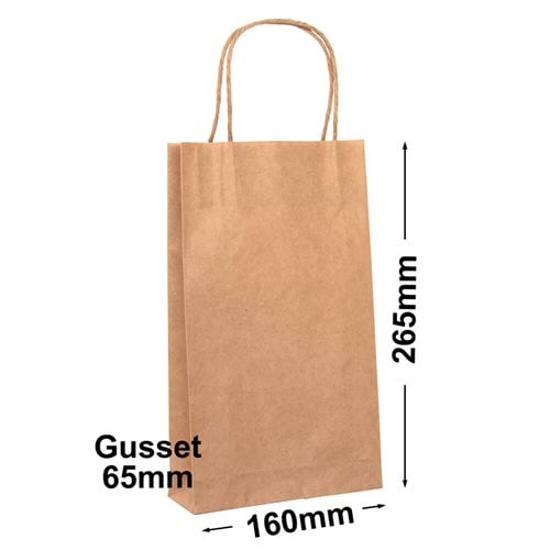 Brown Paper Carry Bags 160x265mm (Qty:50) - dimensions