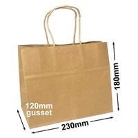 Boutique Brown Paper Carry Bags 230x180mm (Qty: 500)
