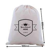 Custom Printed Calico Drawstring Bags 1 Colour 1 Side 600x500mm
