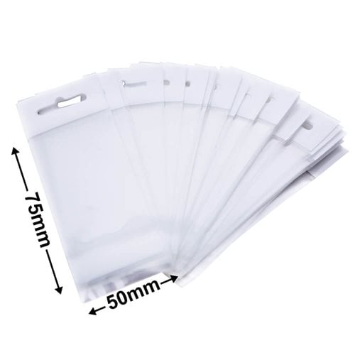 Hangsell Bags with White Headers 75x50mm 35µm (Qty:100) - dimensions