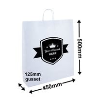 Custom Printed XL White Paper Carry Bags 1 Colour 2 Sides