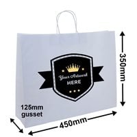 Custom Printed 2 Colours 1 Side Boutique White Paper Carry Bags 350x450mm