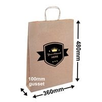 Custom Printed Large Brown Paper Carry Bags 2 Colours 1 Side 480x340mm