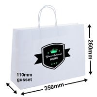 Custom Printed 2 Colours 1 Side Boutique White Paper Carry Bags 250x350mm