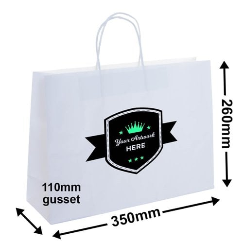 Custom Printed 2 Colours 1 Side Boutique White Paper Carry Bags 250x350mm - dimensions