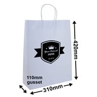 Custom Printed White Carry Bags 420x310mm 1 Colour 2 Sides
