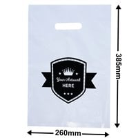 Custom Printed White Plastic Carry Bags 385x260mm 1 Colour 1 Side
