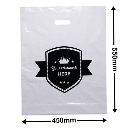 Custom Printed XL White Plastic Bag 1 Colour 2 Sides - dimensions