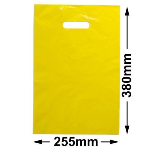 Medium Yellow Plastic Carry Bags 255x380mm (Qty:100) - dimensions