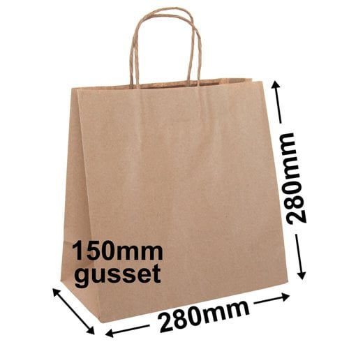 Brown Takeaway Paper Carry Bags 280x280mm (Qty:250) - dimensions