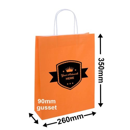 Custom Printed 350x260mm Coloured Paper Bags (8 Colours) 1 Colour 2 Sides - dimensions
