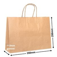 A4 Boutique Brown Paper Carry Bags 350x250mm (Qty:50)