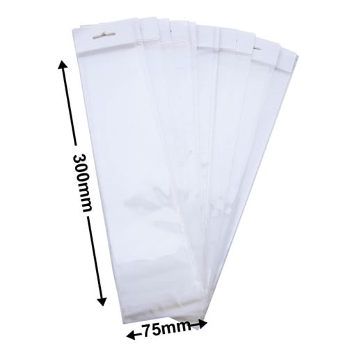 Hangsell Bags with White Headers 300x75mm 35µm (Qty:100) - dimensions