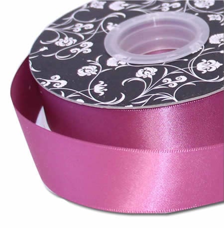 Double sided Satin Ribbon Antique Rose 25mm wide x 30m per roll - dimensions