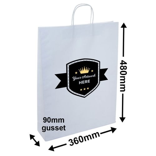 Custom Printed White Paper Carry Bags 2 Colours 2 Sides 480x340mm - dimensions