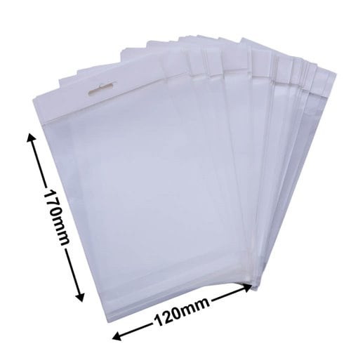 Hangsell Bags with White Headers 170x120mm 35µm (Qty:100) - dimensions