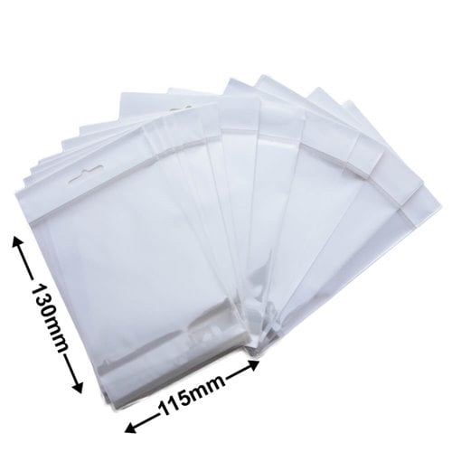 Hangsell Bags with White Headers 130x115mm 35µm (Qty:100) - dimensions