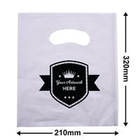 Custom Printed White Plastic Carry Bags 320x210mm 1 Colour 1 Side