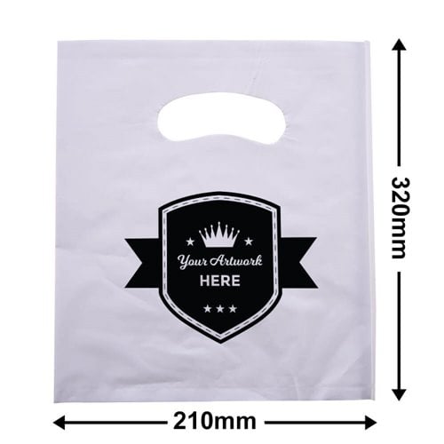 Custom Printed White Plastic Carry Bags 320x210mm 1 Colour 1 Side - dimensions