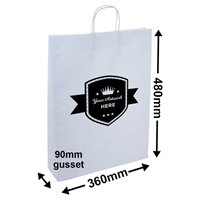 Custom Printed White Paper Carry Bags 1 Colour 2 Sides 480x340mm