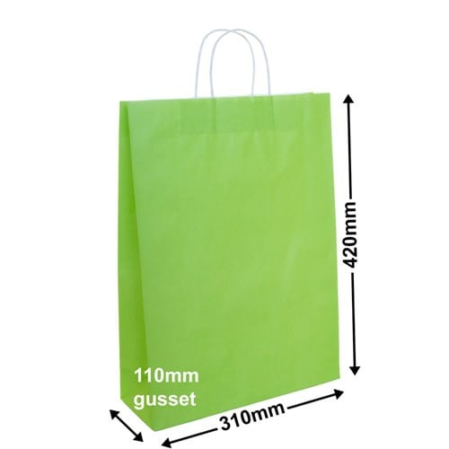 A3 Lime Green Paper Carry Bags 310x420mm (Qty:50) - dimensions