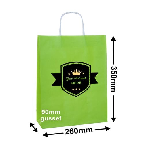 Custom Printed 350x260mm Coloured Paper Bags (8 Colours) 2 Colours 2 Sides - dimensions