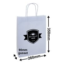 Custom Printed White Paper Carry Bags 350x260mm 1 Colour 2 Sides