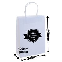 Custom Printed White Paper Carry Bags 1 Colour 2 Sides 290x200mm