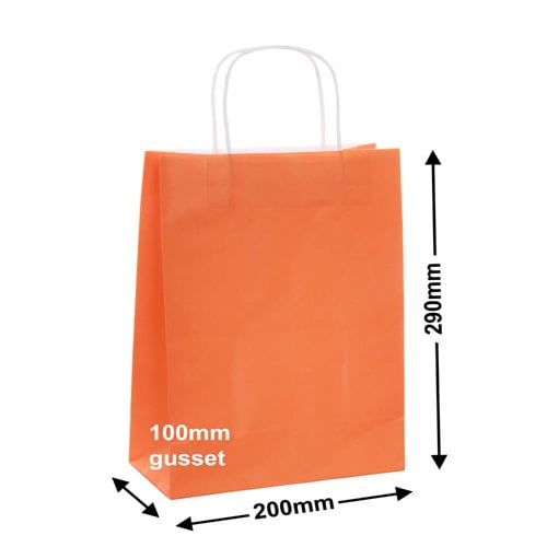 A5 Orange Paper Carry Bags 200x290mm (Qty:50) - dimensions