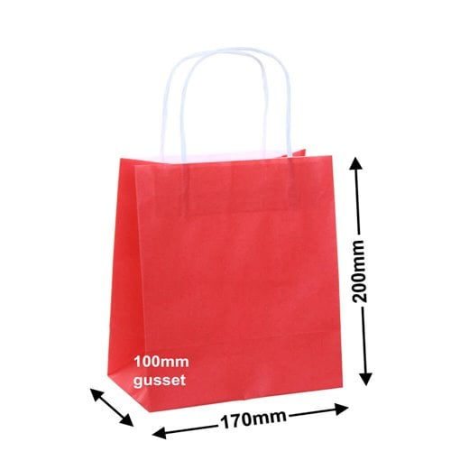 Red Paper Carry Bags 170x200mm (Qty:250) - dimensions