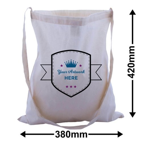 Custom Print Large Calico Shoulder Strap Bags 3 Colours 1 Side 420x380mm - dimensions
