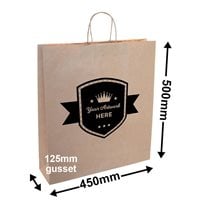 Custom Printed 1 Colour 2 Sides Brown Paper Carry Bags 500x450mm
