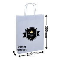 Custom Printed White Paper Carry Bags 350x260mm 2 Colours 1 Side