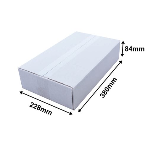 White Cardboard Cartons 380x228x84mm (Qty:25) - dimensions