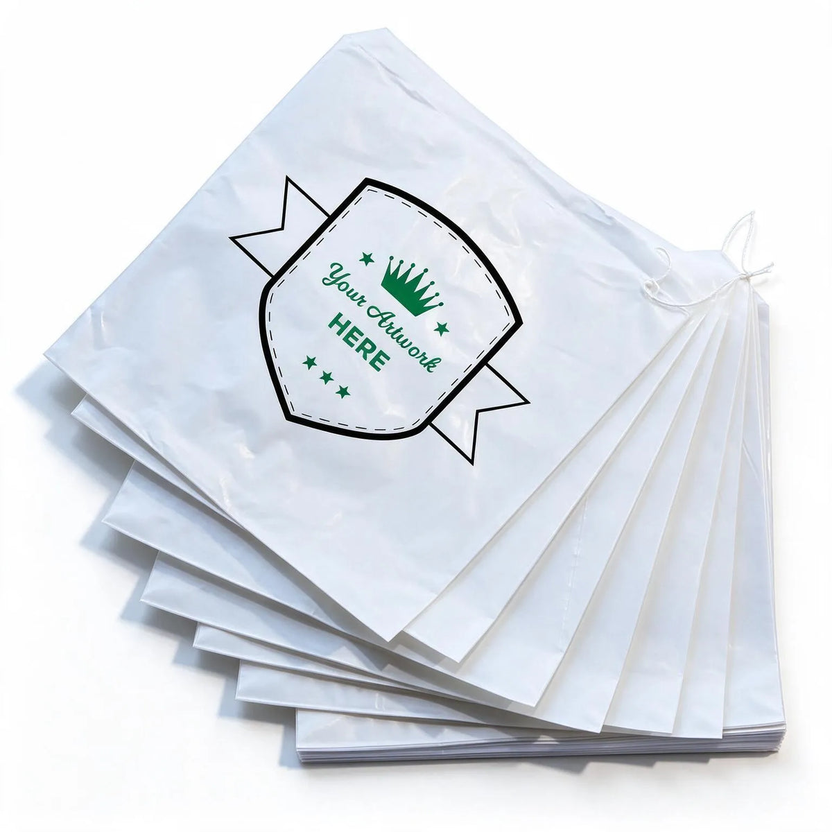 extra small printed flat white paper bags - square 205mm x 200mm 2 colours 1 side, front view