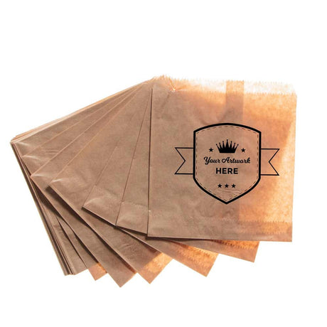 Large Printed Flat Brown Paper Bags - Square 300mm x 295mm 1 Colour 1 Side