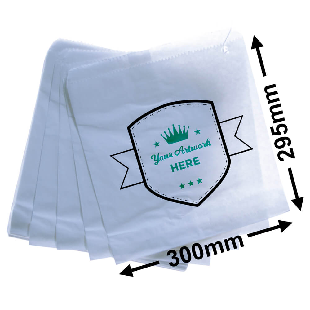 Large Printed Flat White Paper Bags - Square 355mm x 240mm 2 Colours 2 Sides