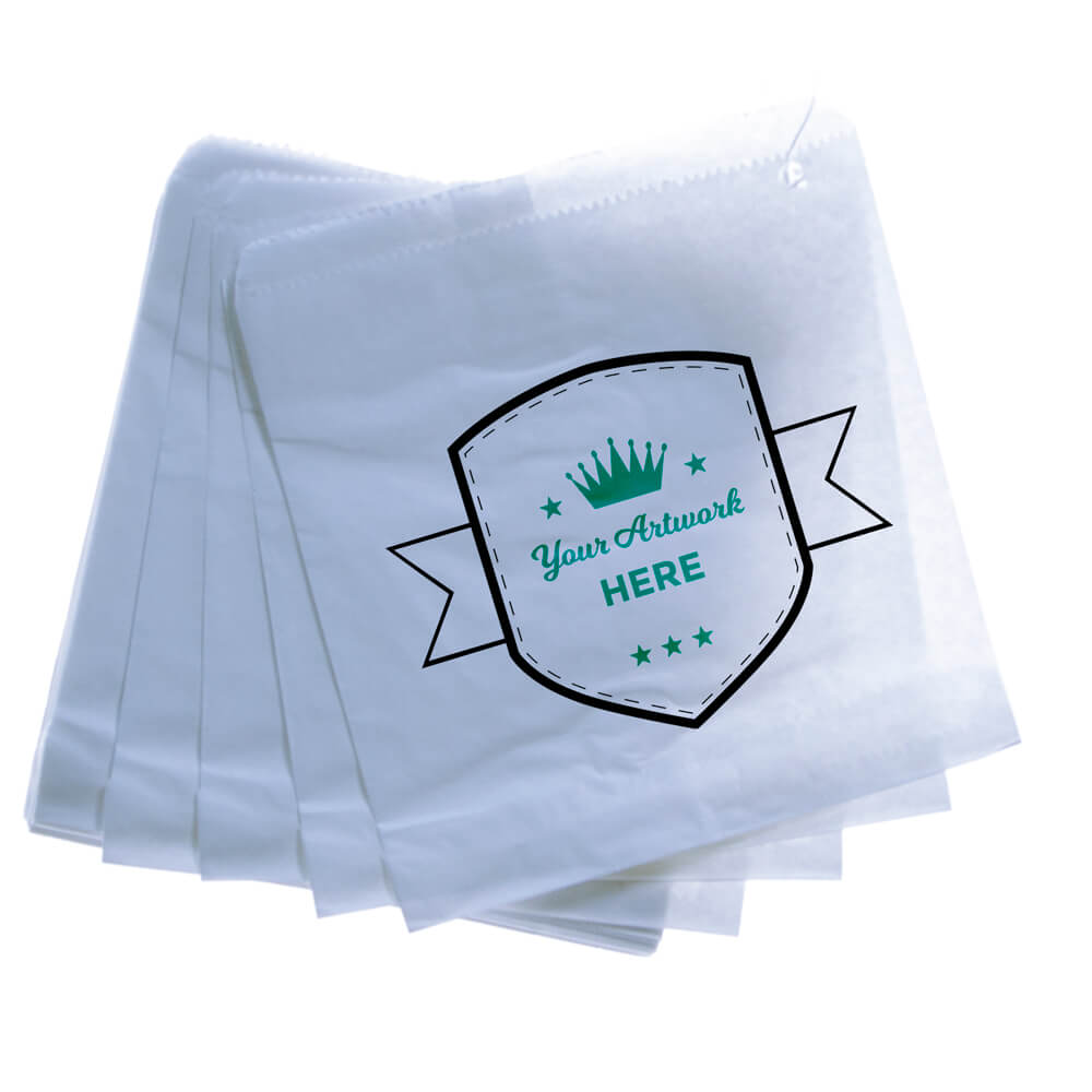 Large Printed Flat White Paper Bags - Square 355mm x 240mm 2 Colours 2 Sides