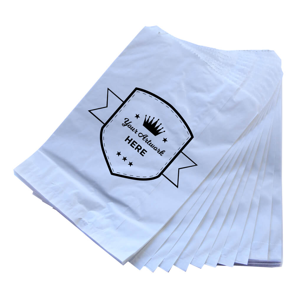 Extra Large Printed Flat White Paper Bags - Long 405mm x 275mm 1 Colour 1 Side