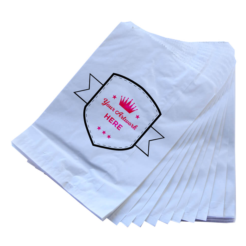 Extra Large Printed Flat White Paper Bags - Long 405mm x 275mmm 2 Colours 2 Sides