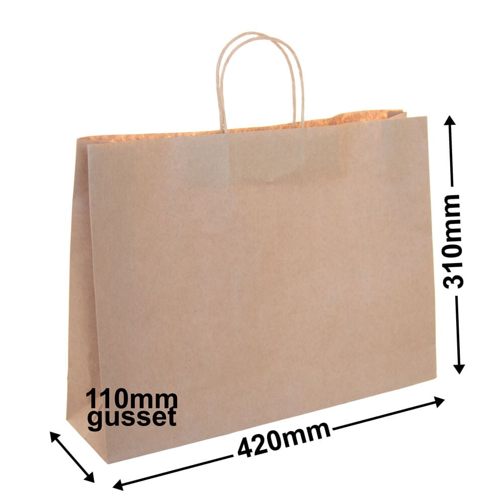 A3 Boutique Brown Paper Carry Bags 420x310mm (Qty:50)