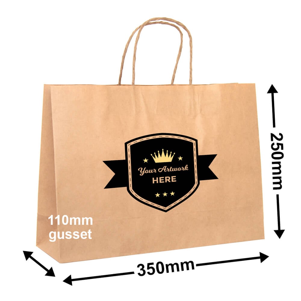 Custom Printed 2 Colours 2 Sides Boutique Brown Paper Carry Bags 250x350mm