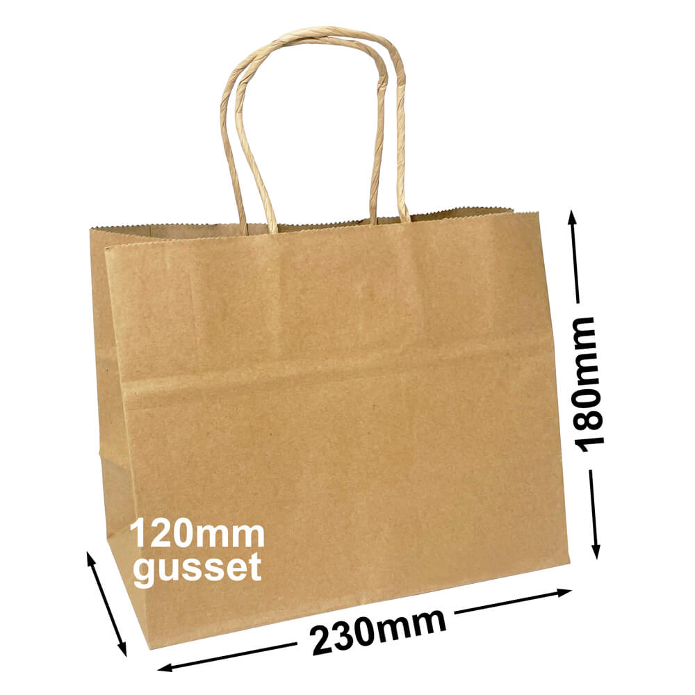 Boutique Brown Paper Carry Bags 230x180mm (Qty: 50)