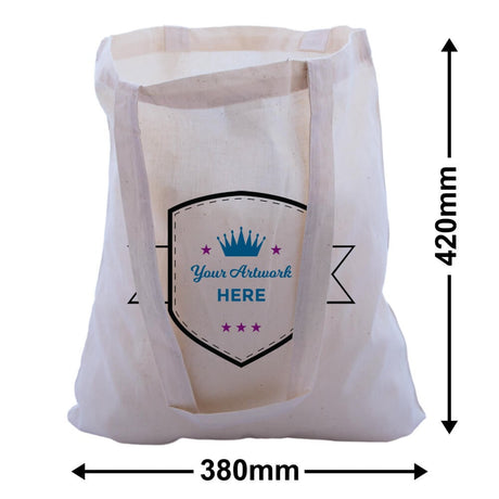 Custom Calico Carry Bags with Long Handles 3 Colours 2 Sides 420x380mm