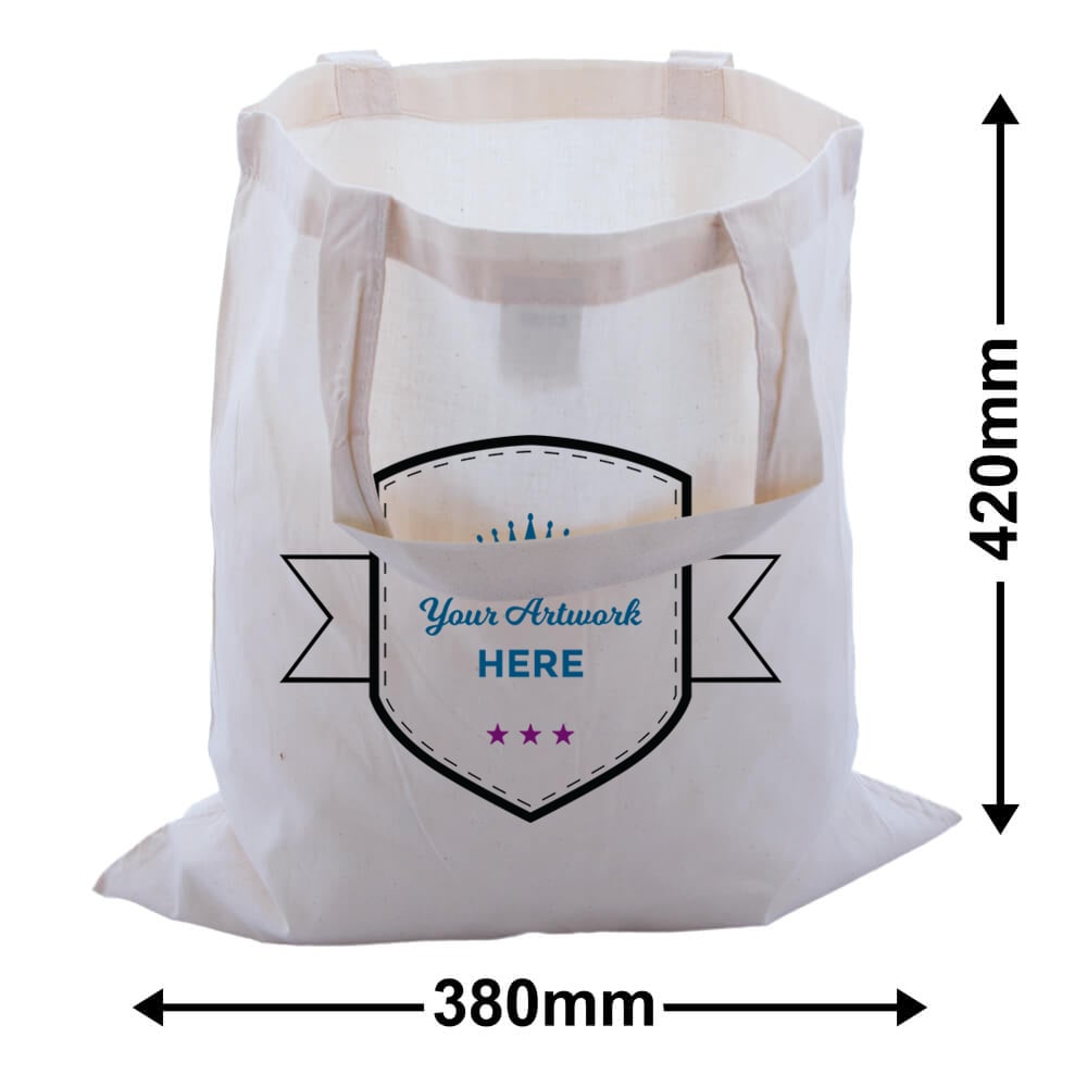 Custom Printed Large Calico Carry Bags 3 Colours 1 Side 420x380mm