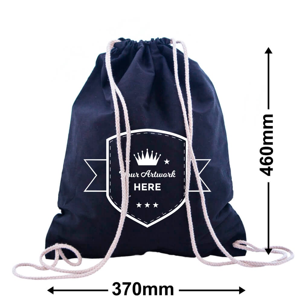 Custom Printed 1 Colour 1 Side Black Calico Drawstring Bags 460x370mm