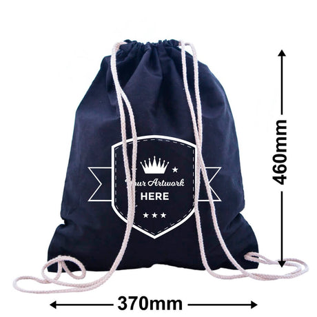 Custom Printed 1 Colour 1 Side Black Calico Drawstring Bags 460x370mm