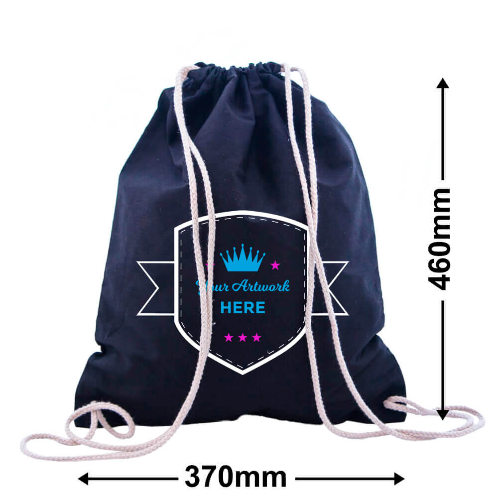 Custom Printed 3 Colours 2 Sides Black Calico Drawstring Bags 460x370mm