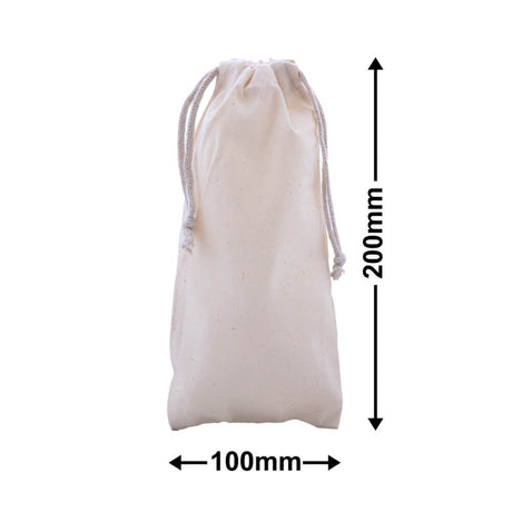 Drawstring Calico Bags 200x100mm | Natural Calico (Qty:50)