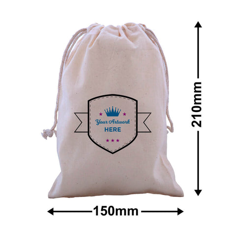 Custom Printed 3 Colours 1 Side Calico Drawstring Bags 210x150mm